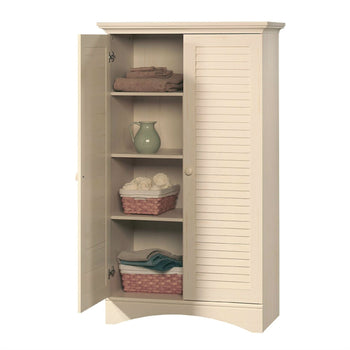 Antique White Finish Wardrobe Armoire Storage Cabinet with Louver Doors - Deals Kiosk