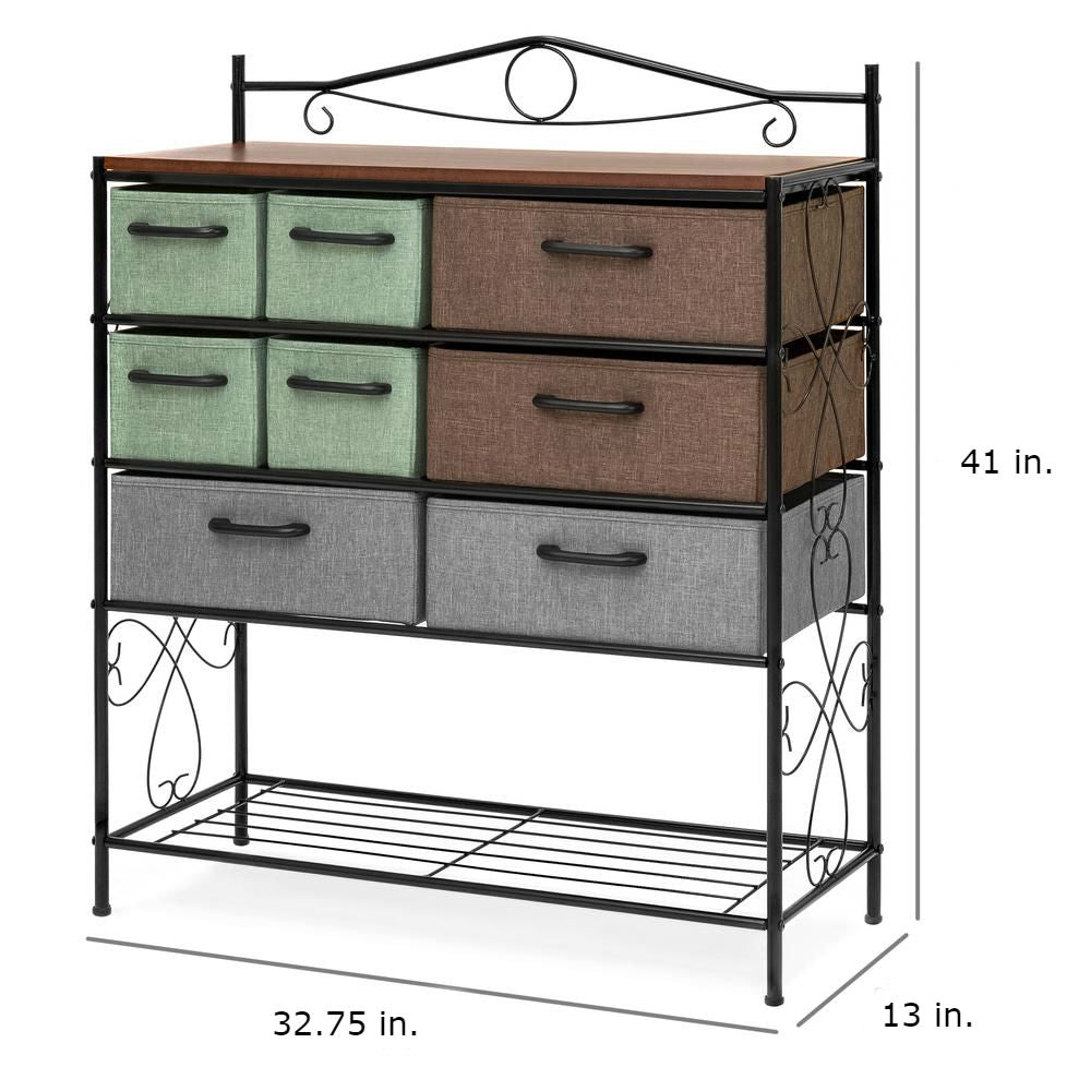 8-Drawer Wood/Metal Storage Dresser Entryway Cabinet Chest with Fabric Drawer - Deals Kiosk