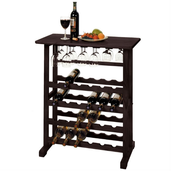Floor-Standing Dark Espresso Brown 24-Bottle Wine Rack - Deals Kiosk