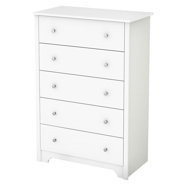Classic 5-Drawer Bedroom Chest of Drawers in White Wood Finish - Deals Kiosk