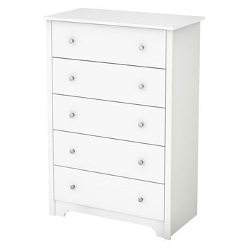 Classic 5-Drawer Bedroom Chest of Drawers in White Wood Finish - Deals Kiosk