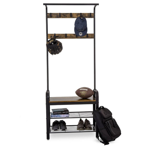 Entryway Modern Industrial Style Hall Tree Coat Rack Shoe Storage Bench - Deals Kiosk