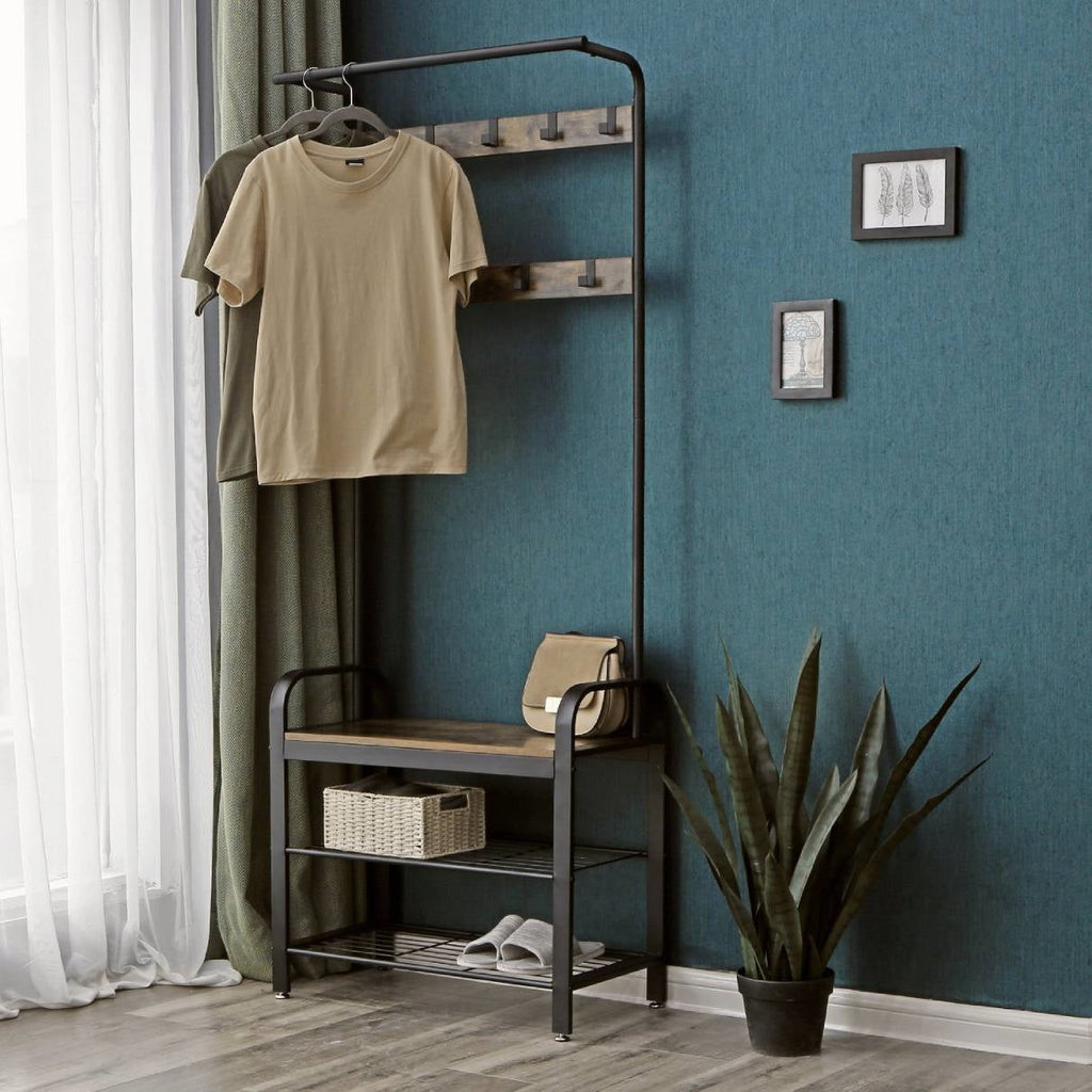 Entryway Modern Industrial Style Hall Tree Coat Rack Shoe Storage Bench - Deals Kiosk