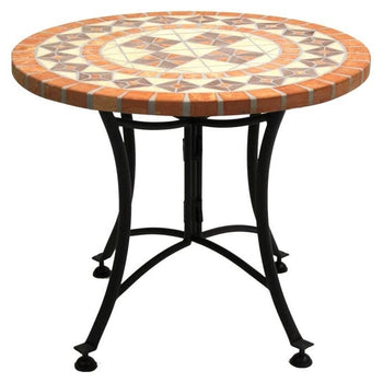 24-inch Round Bistro Style Mosaic Terracotta Tile Outdoor Patio Table