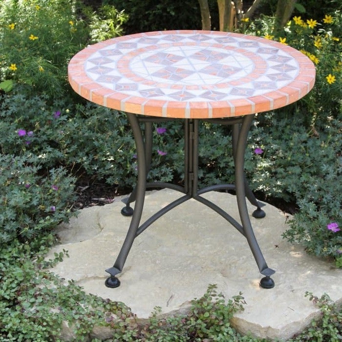 24-inch Round Bistro Style Mosaic Terracotta Tile Outdoor Patio Table - Deals Kiosk