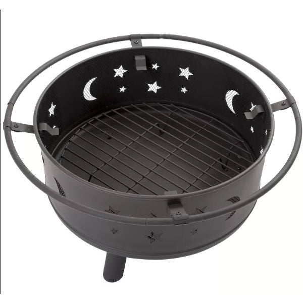 Heavy Duty Steel Metal Wood Burning Fire Pit with Moon and Stars Cutouts - Deals Kiosk