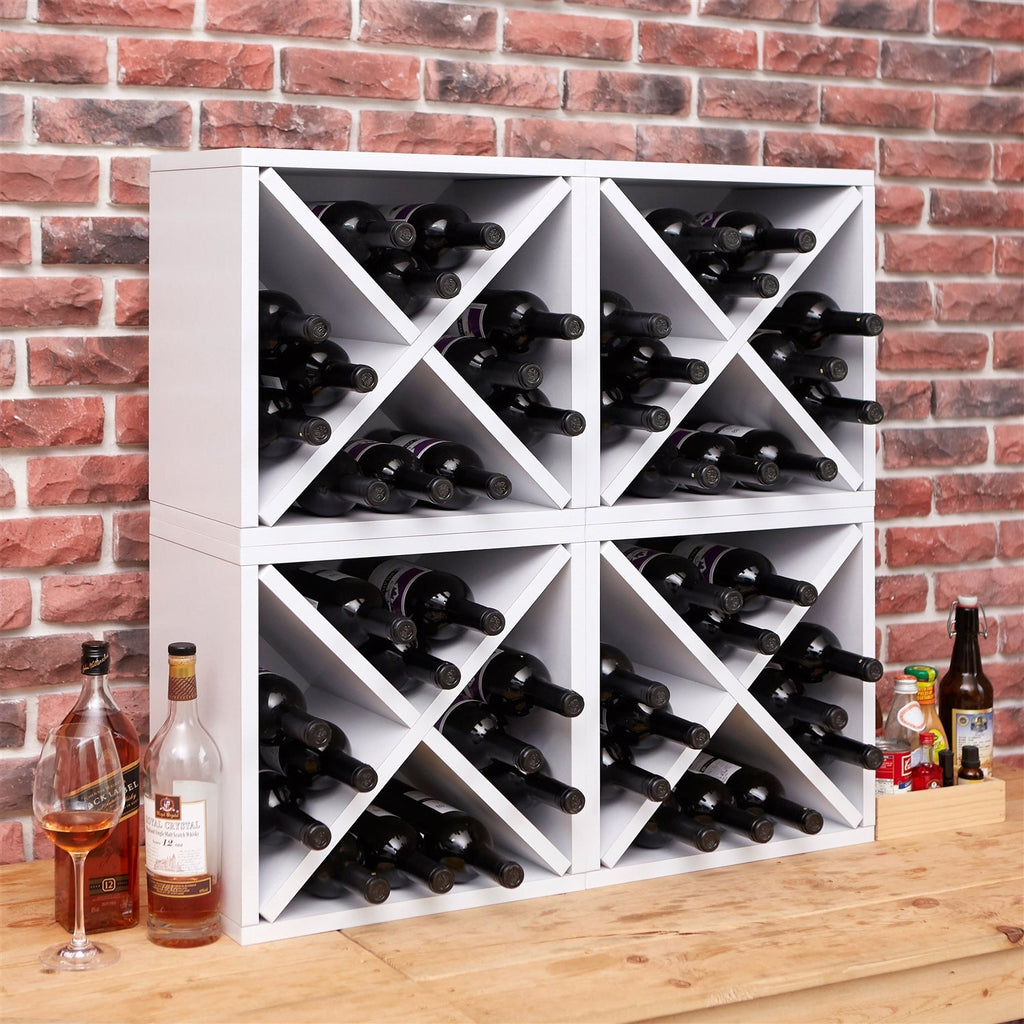 12-Bottle Stackable Wine Rack in White Wood Finish - Deals Kiosk