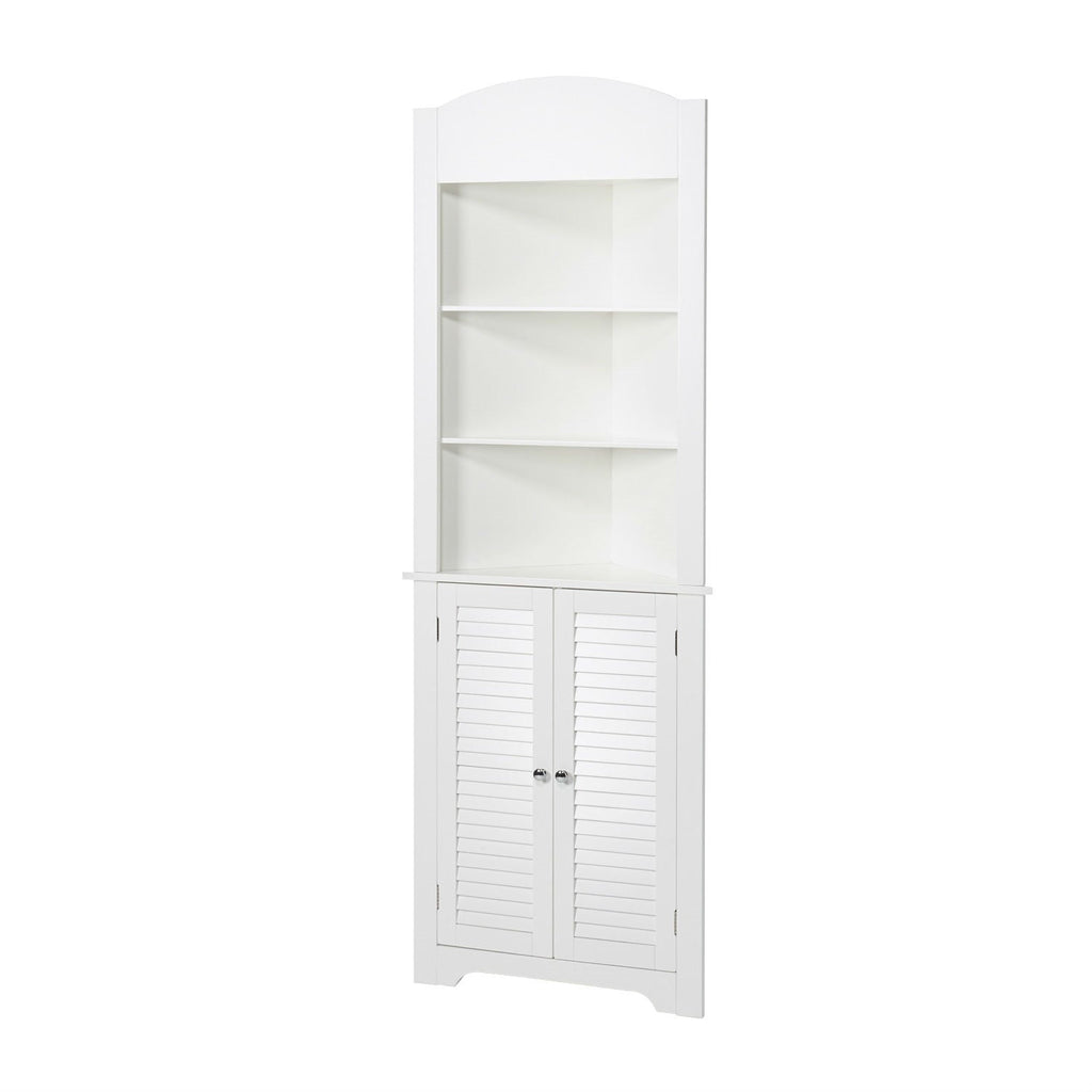 Bathroom Linen Tower Corner Storage Cabinet with 3 Open Shelves in White - Deals Kiosk