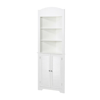 Bathroom Linen Tower Corner Storage Cabinet with 3 Open Shelves in White - Deals Kiosk