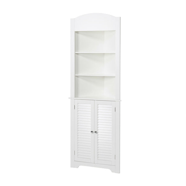 Bathroom Linen Tower Corner Storage Cabinet with 3 Open Shelves in White - Deals Kiosk