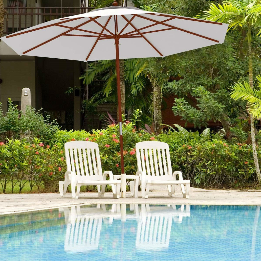 Beige 10-ft Outdoor Patio Umbrella with Wooden Pole - Deals Kiosk