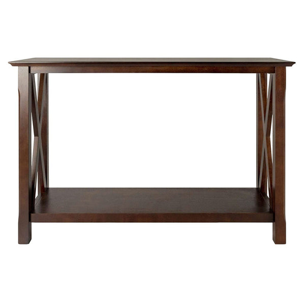 Cappuccino Brown Wood Console Sofa Table with Bottom Shelf - Deals Kiosk