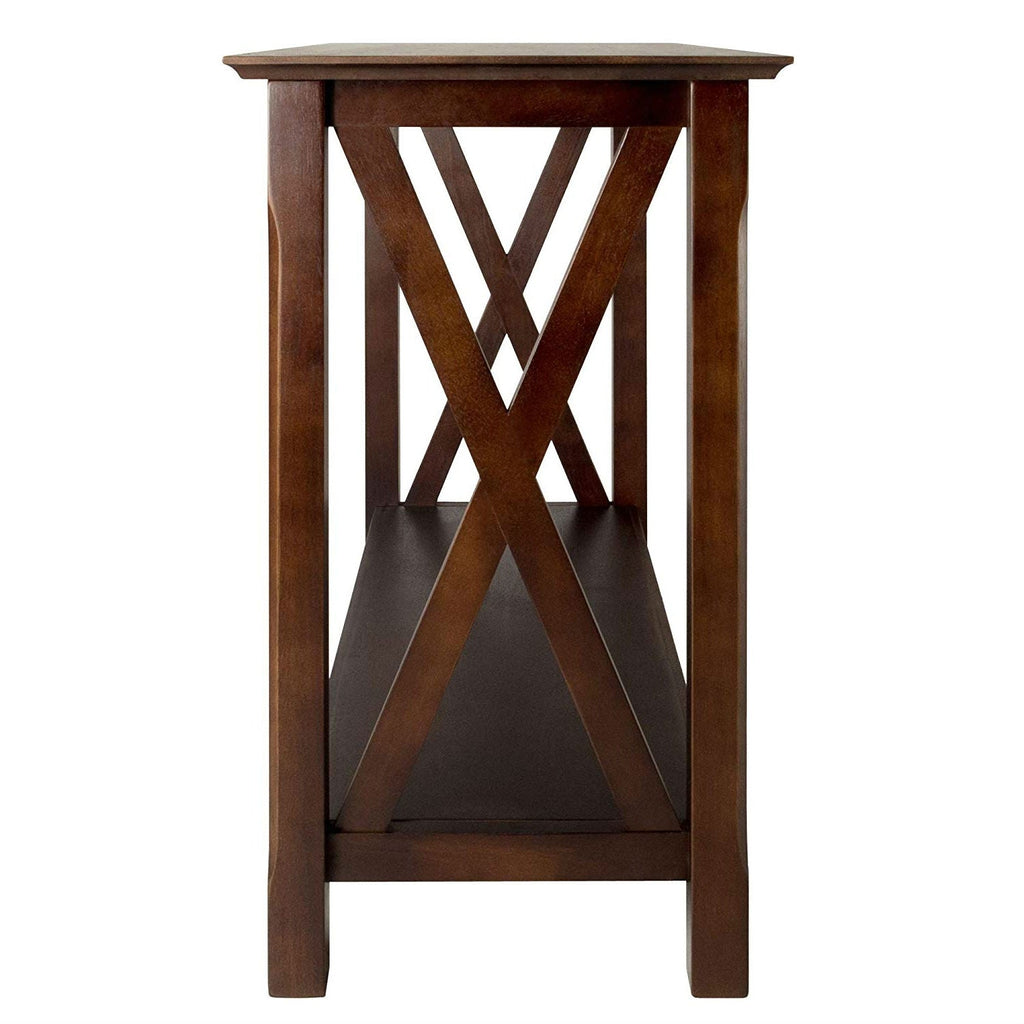 Cappuccino Brown Wood Console Sofa Table with Bottom Shelf - Deals Kiosk