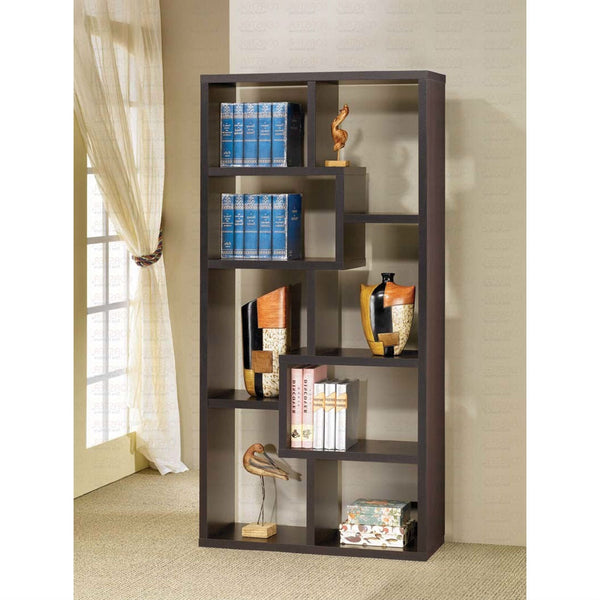 Modern 70-in High Display Cabinet Bookcase in Dark Brown Cappuccino Wood Finish - Deals Kiosk