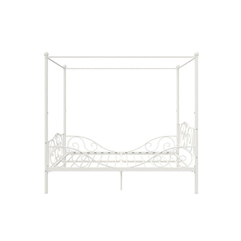 Full size White Metal Canopy Bed Frame with Heavy Duty Steel Slats - Deals Kiosk