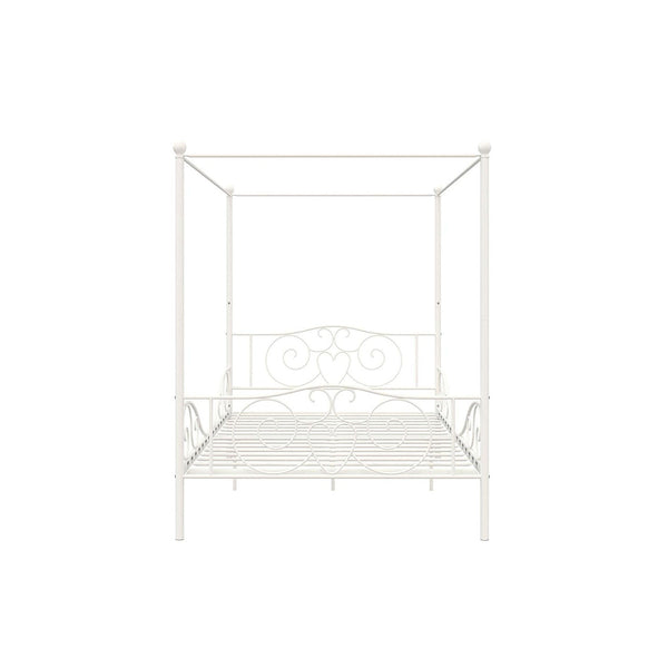 Full size White Metal Canopy Bed Frame with Heavy Duty Steel Slats - Deals Kiosk