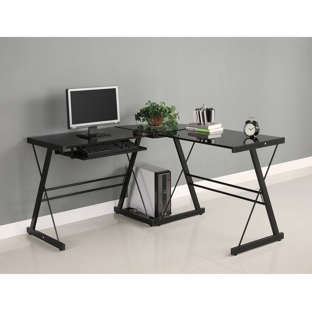 Black Metal and Glass Corner L-Shaped Computer Desk - Deals Kiosk
