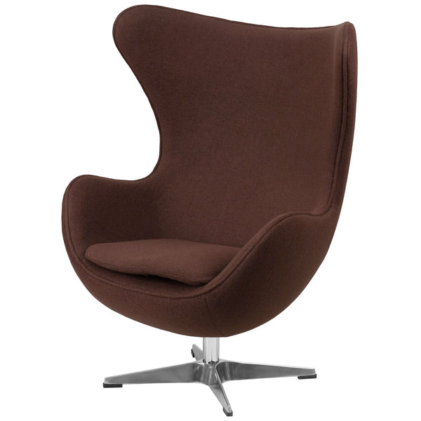 Brown Wool Fabric Upholstered Egg Shaped Modern Arm Chair - Deals Kiosk