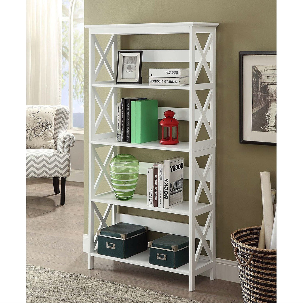 Glossy White 5-Shelf Bookcase - Deals Kiosk