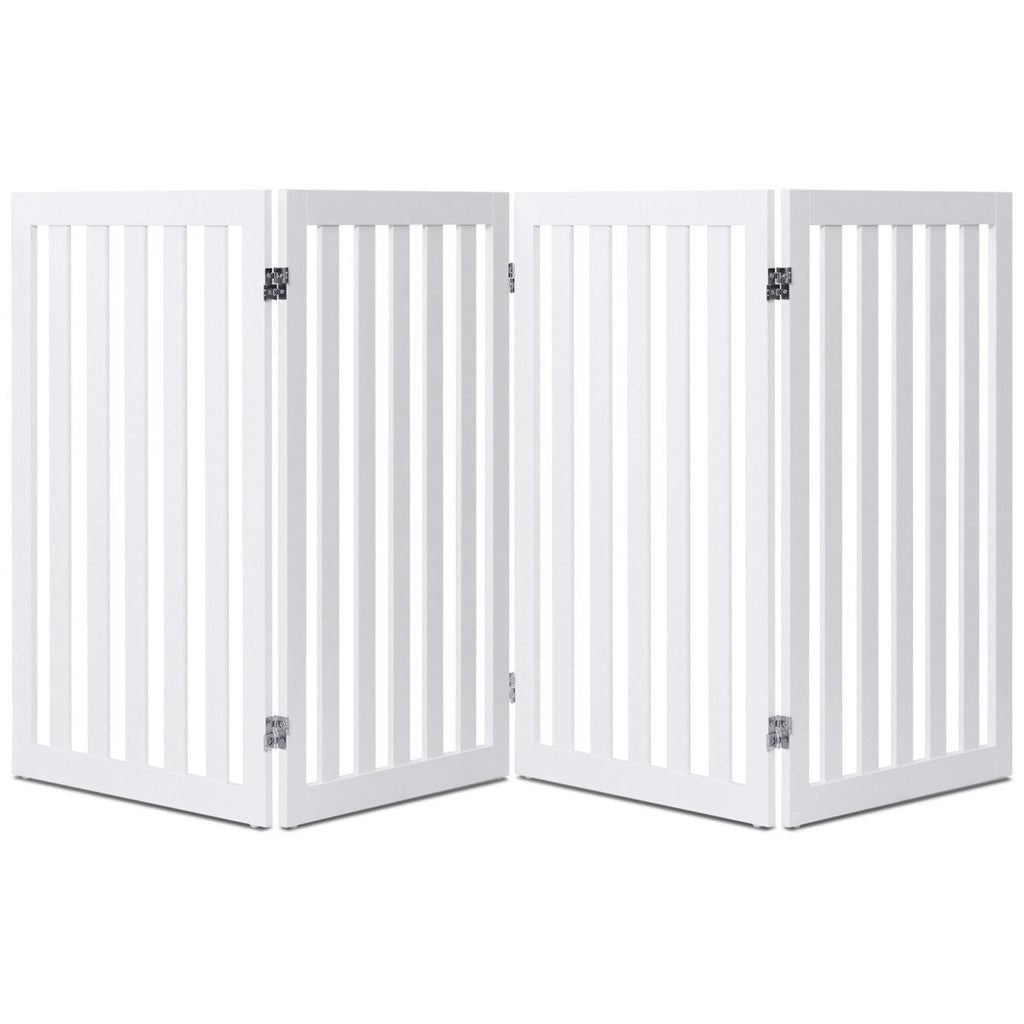Folding 4-Panel Dog Gate Pet Fence in White Wood Finish - Deals Kiosk