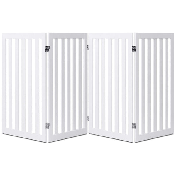 Folding 4-Panel Dog Gate Pet Fence in White Wood Finish - Deals Kiosk