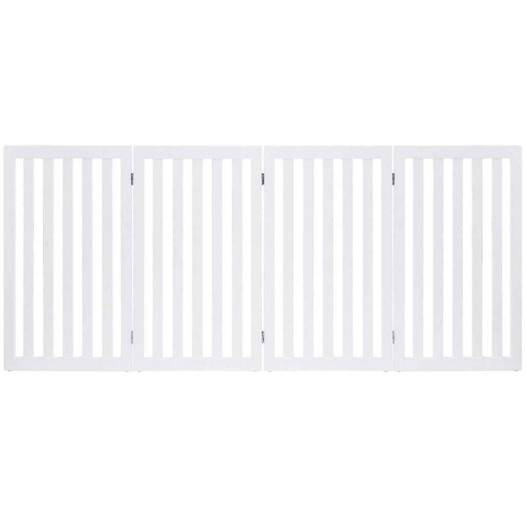 Folding 4-Panel Dog Gate Pet Fence in White Wood Finish - Deals Kiosk