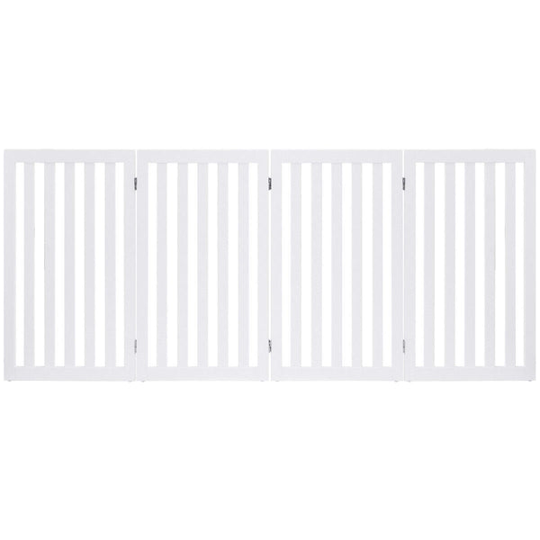Folding 4-Panel Dog Gate Pet Fence in White Wood Finish - Deals Kiosk