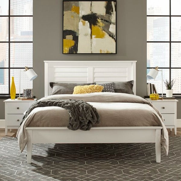 Contemporary White Solid Pine Platform Bed in Queen Size - Deals Kiosk