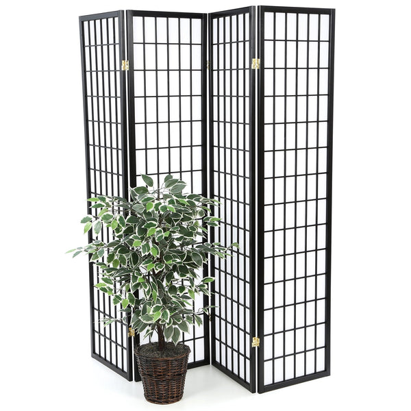 Black 4-Panel Asian Style Shoji Room Divider Screen - Deals Kiosk