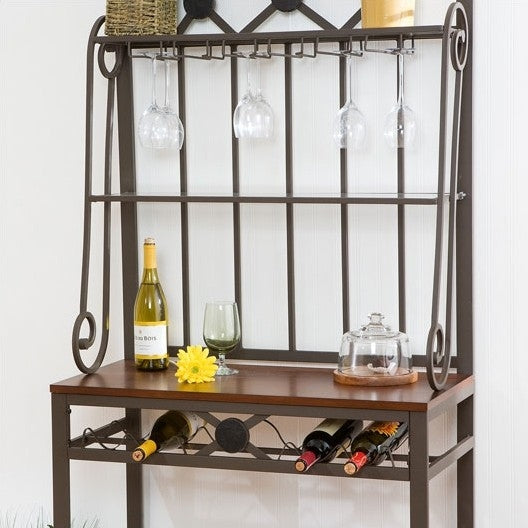 Bakers Rack with Stemware Hangers and Wine Rack - Deals Kiosk