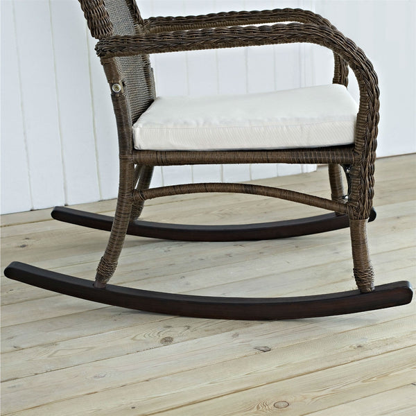 Indoor/Outdoor Patio Porch Mocha Wicker Rocking Chair with Beige Cushion - Deals Kiosk
