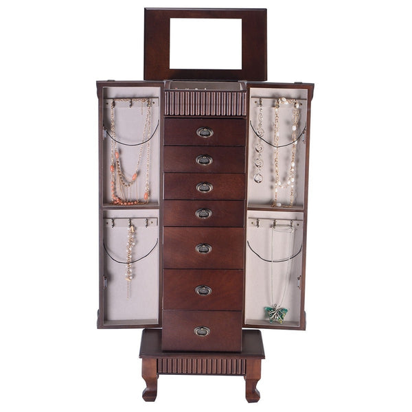 Classic 7-Drawer Jewelry Armoire Wood Storage Chest Cabinet - Deals Kiosk