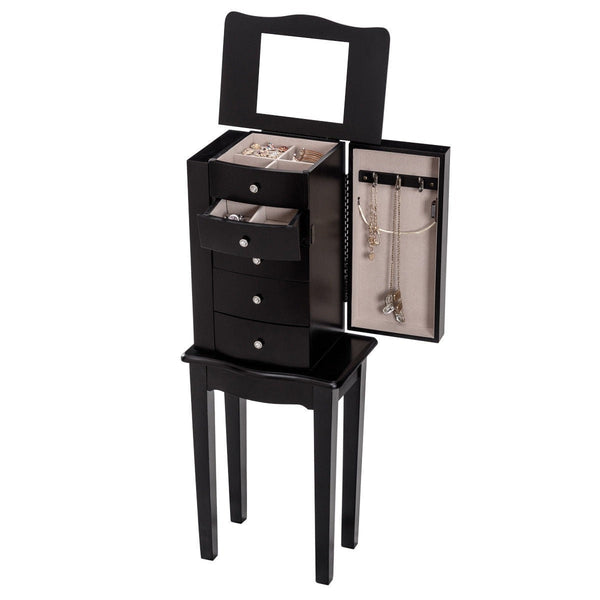 Black Wood 5-Drawer Jewelry Chest Storage Chest Cabinet with Mirror - Deals Kiosk