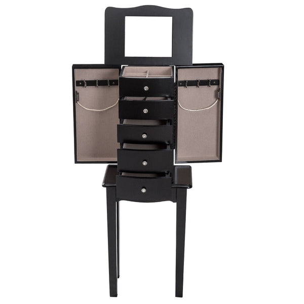 Black Wood 5-Drawer Jewelry Chest Storage Chest Cabinet with Mirror - Deals Kiosk