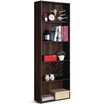 Modern 5-Tier Bookcase Storage Shelf in Brown Walnut Wood Finish - Deals Kiosk
