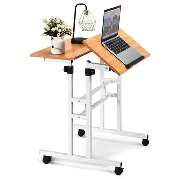 Mobile Adjustable Height Sit Standing Stand Up Desk in White Oak - Deals Kiosk