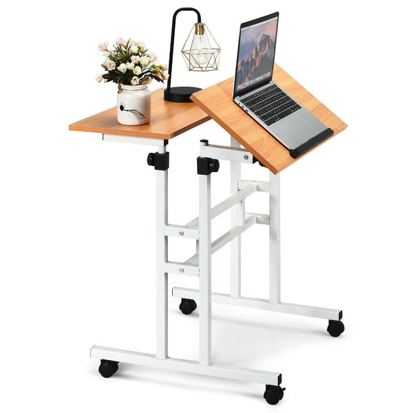 Mobile Adjustable Height Sit Standing Stand Up Desk in White Oak - Deals Kiosk