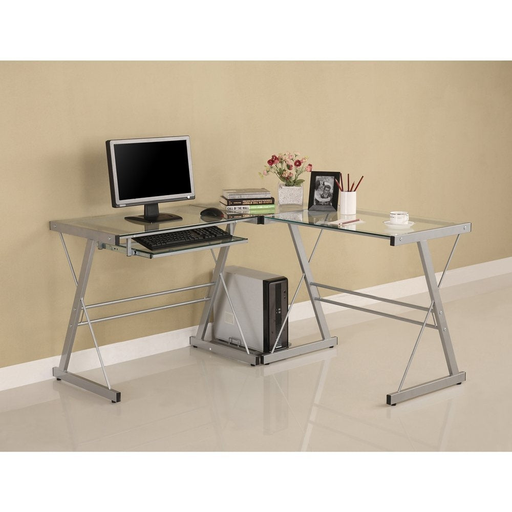 Modern Corner Computer Desk in Metal and Glass - Deals Kiosk