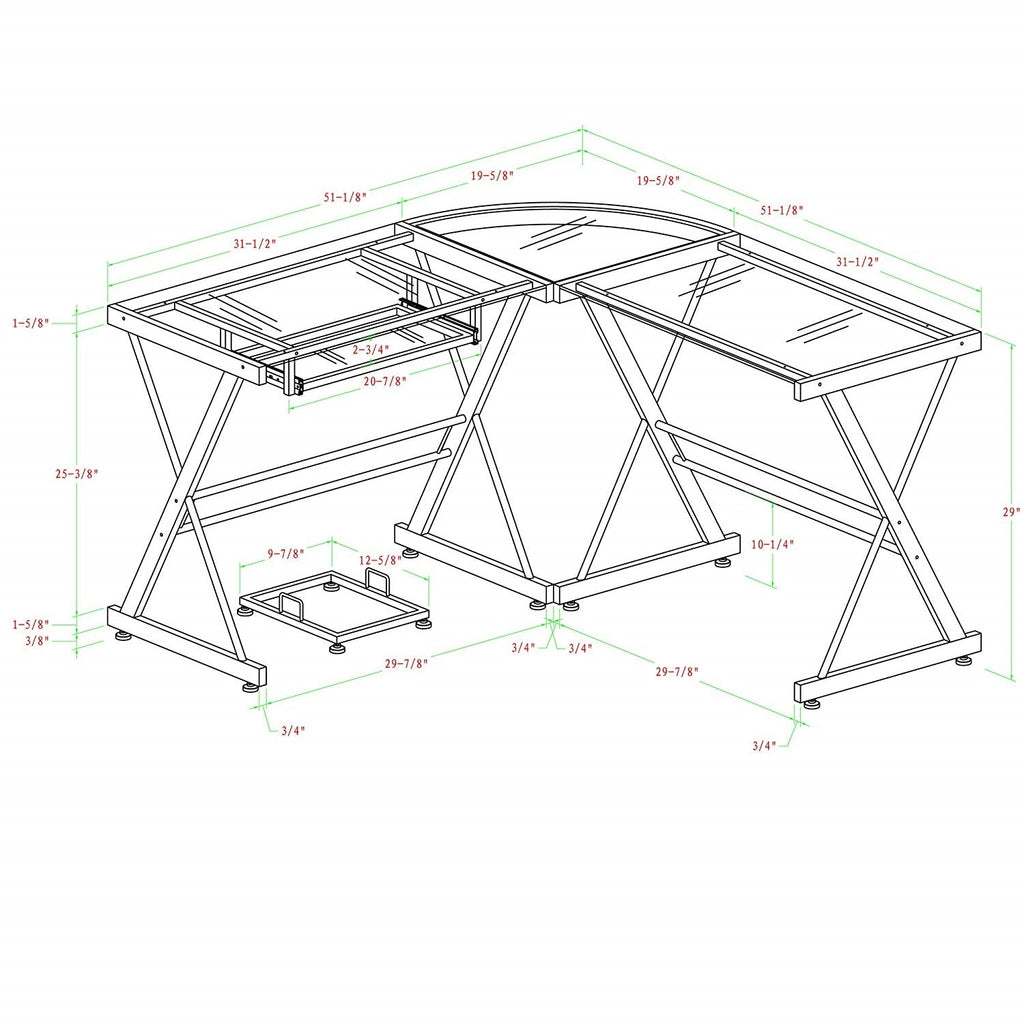 Modern Corner Computer Desk in Metal and Glass - Deals Kiosk