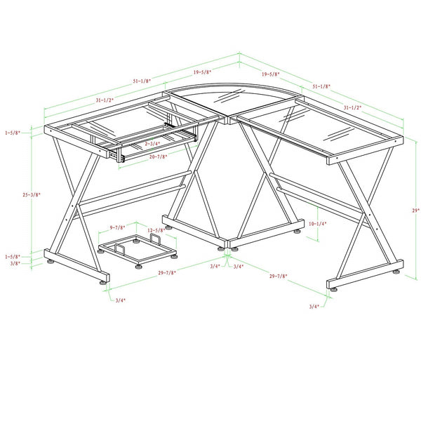 Modern Corner Computer Desk in Metal and Glass - Deals Kiosk