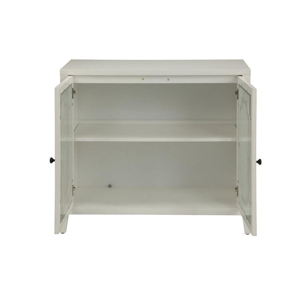 White Wood Venetian Buffet Cabinet with Glass Panel Doors - Deals Kiosk