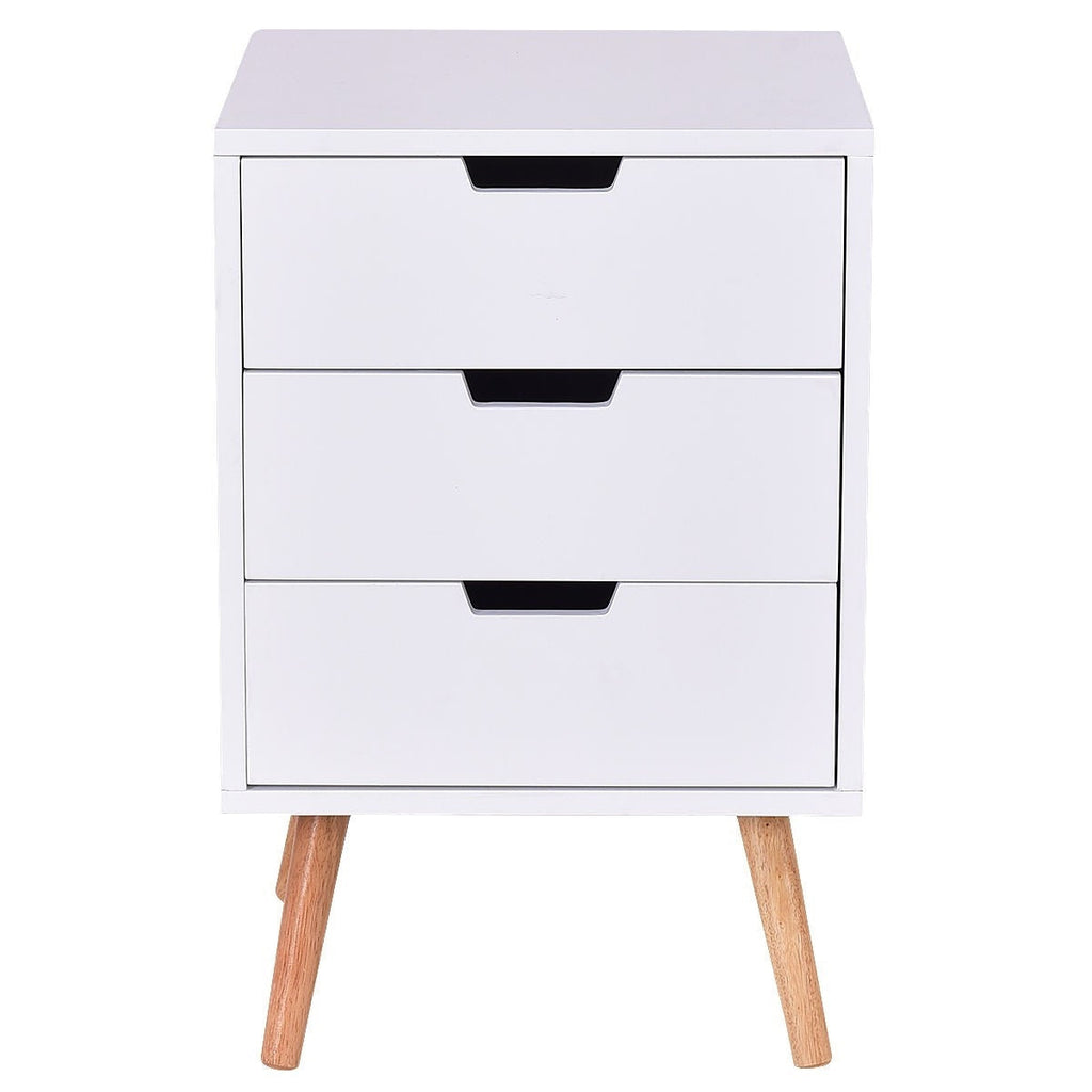 Modern Mid-Century Style 3-Drawer White Wood End Table Nightstand