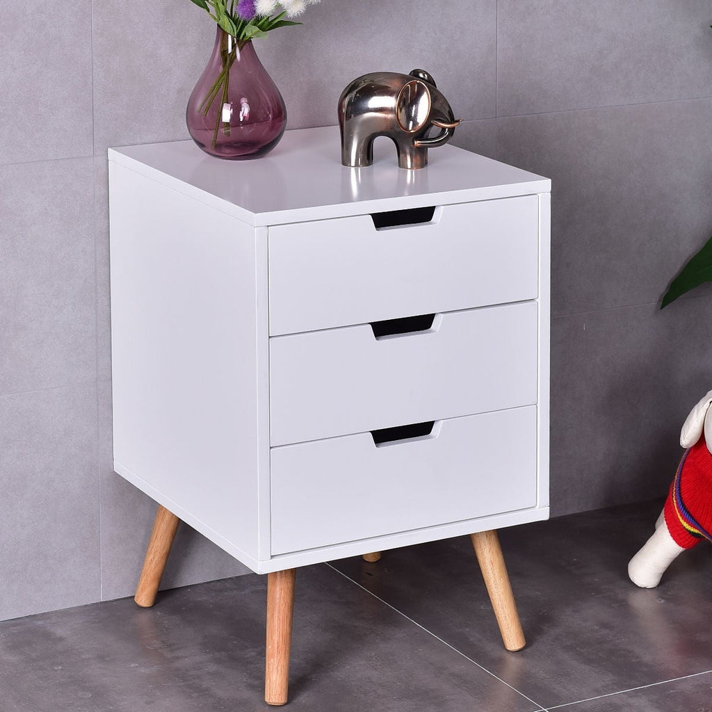 Modern Mid-Century Style 3-Drawer White Wood End Table Nightstand - Deals Kiosk
