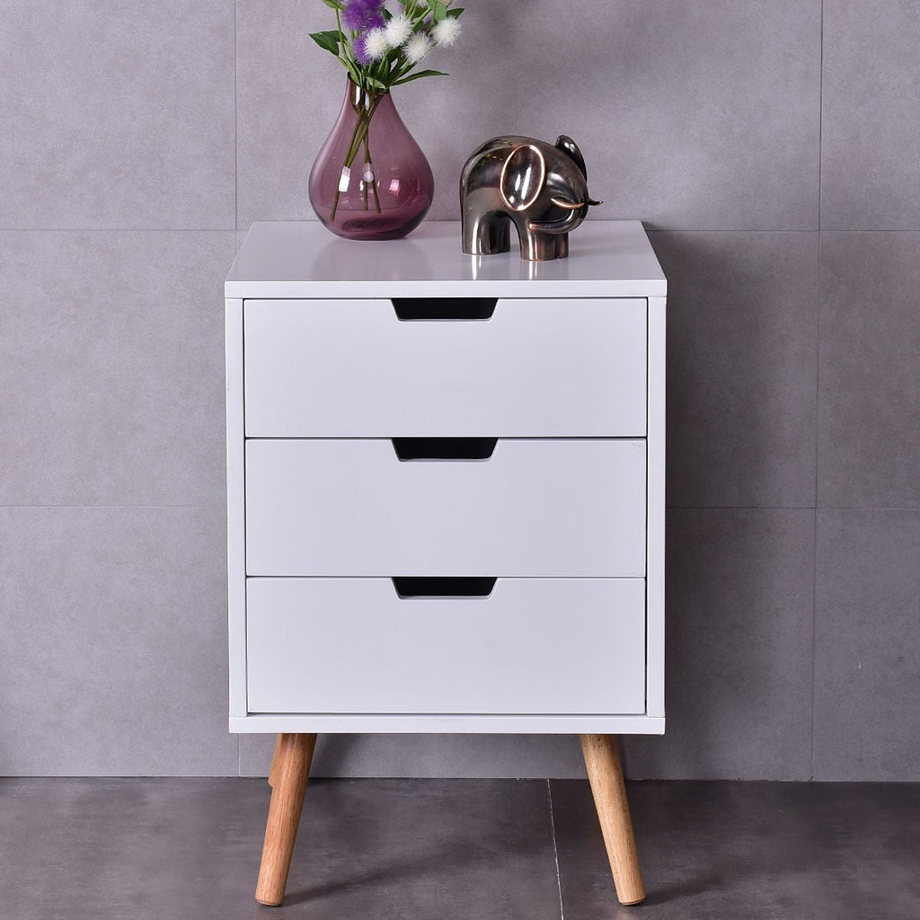 Modern Mid-Century Style 3-Drawer White Wood End Table Nightstand - Deals Kiosk