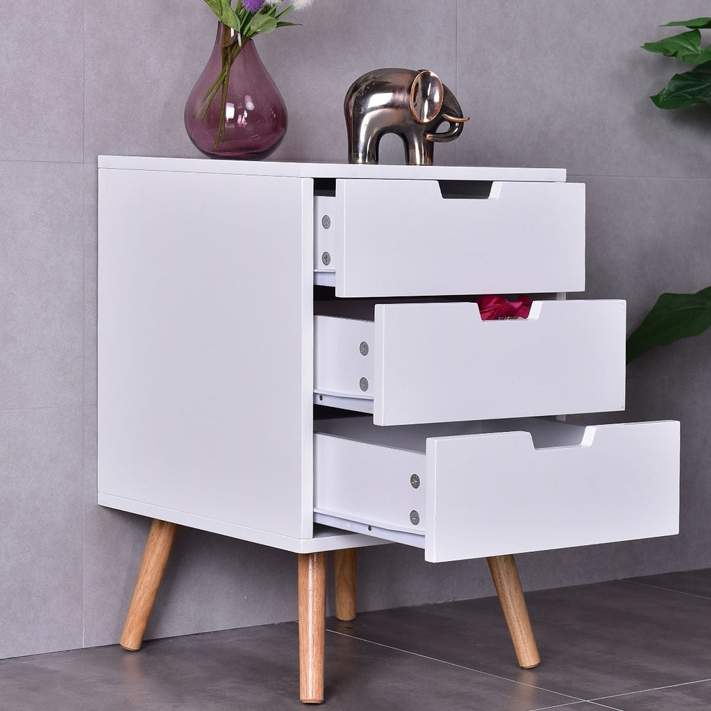 Modern Mid-Century Style 3-Drawer White Wood End Table Nightstand - Deals Kiosk