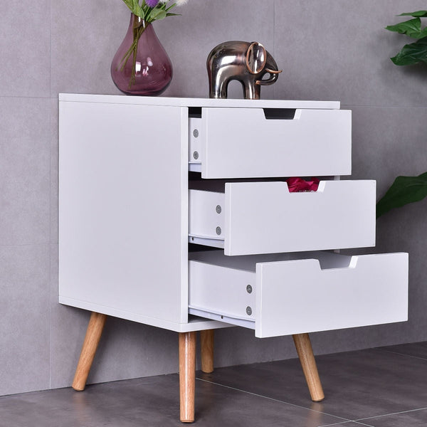 Modern Mid-Century Style 3-Drawer White Wood End Table Nightstand - Deals Kiosk