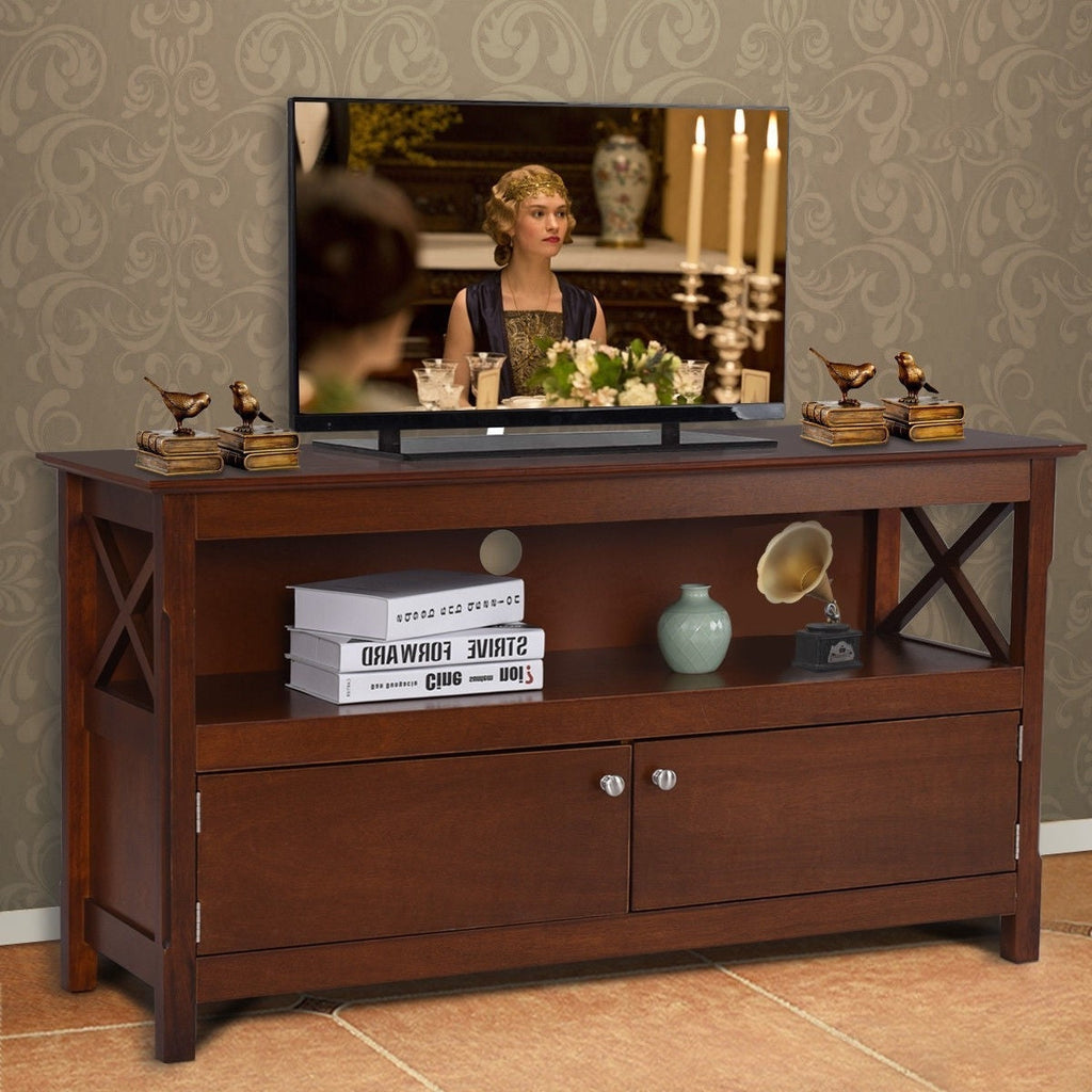 Brown Wood 44-inch Entertainment Center TV Stand Cabinet with Storage - Deals Kiosk