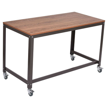 Industrial Modern Steel Frame Wood Top Computer Desk with Locking Wheels - Deals Kiosk