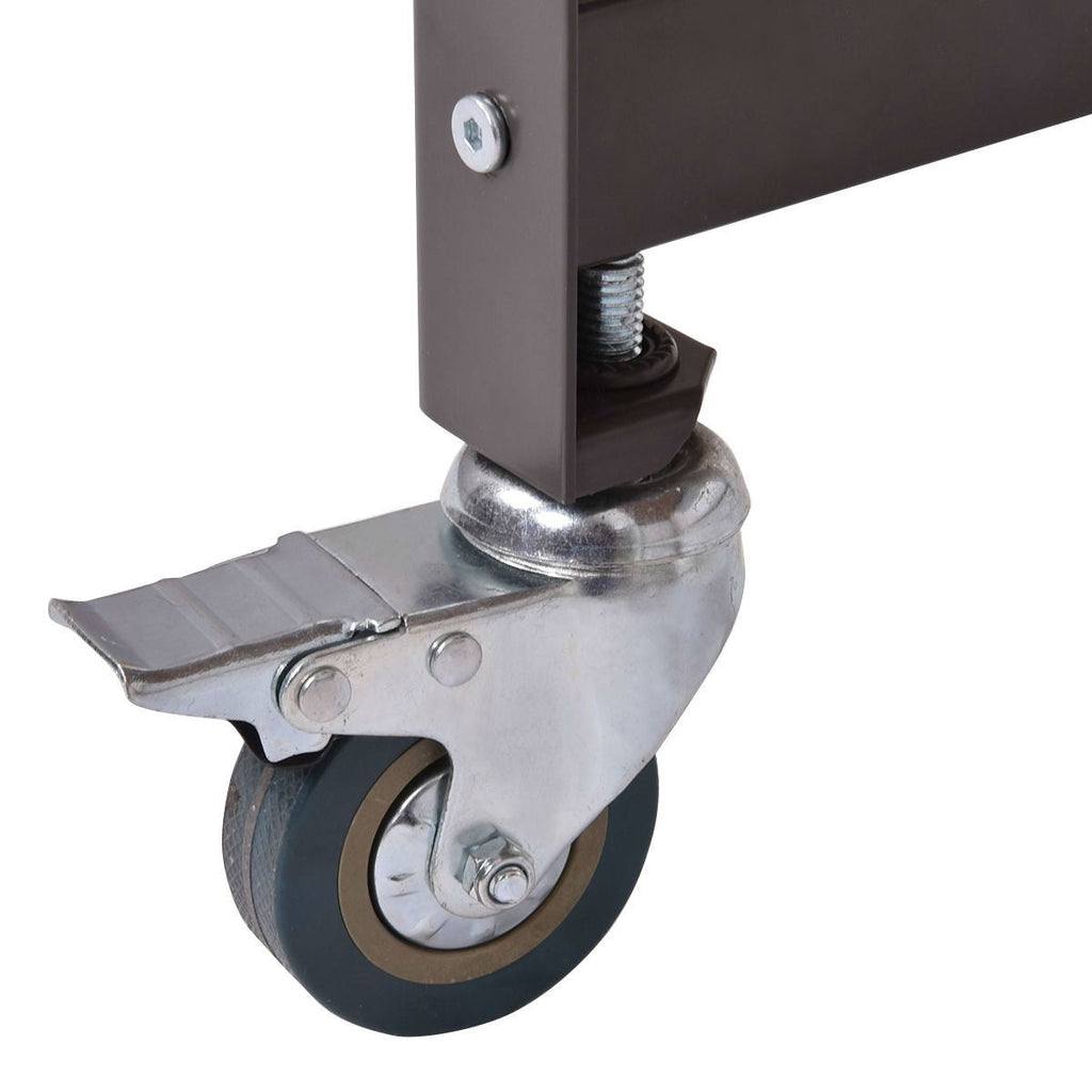 Industrial Modern Steel Frame Wood Top Computer Desk with Locking Wheels - Deals Kiosk