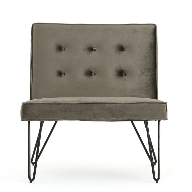 Gray Velvety Soft Upholstered Polyester Accent Chair Black Metal Legs - Deals Kiosk
